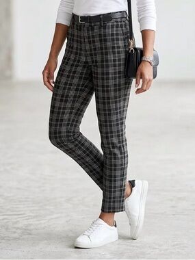 Icōne Plaid Slim Tapered Trouser Pants Dark Grey Size 4